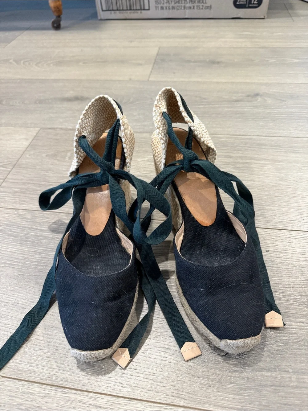 Castaner Black Canvas Espadrille Wedge with Ankle Tie